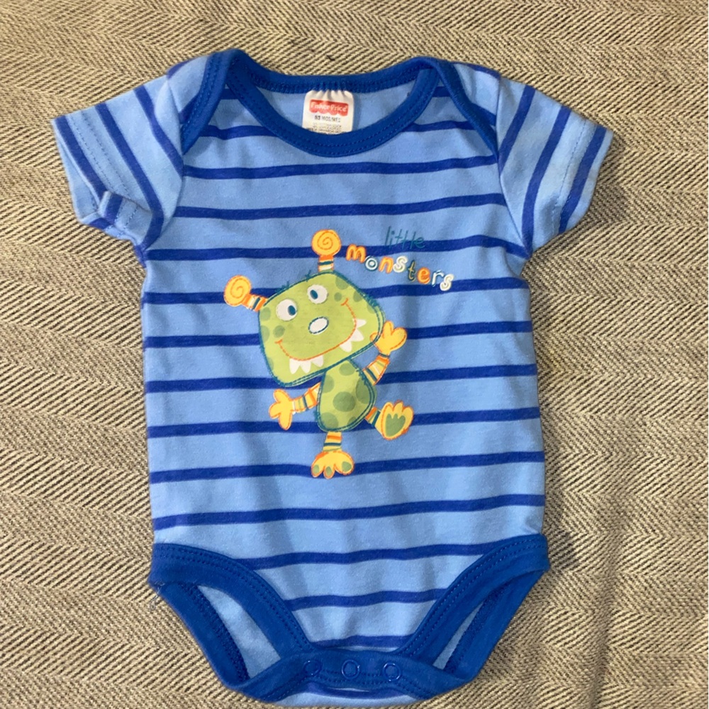 Fisher price 0-3M little monster bodysuit blue stripes